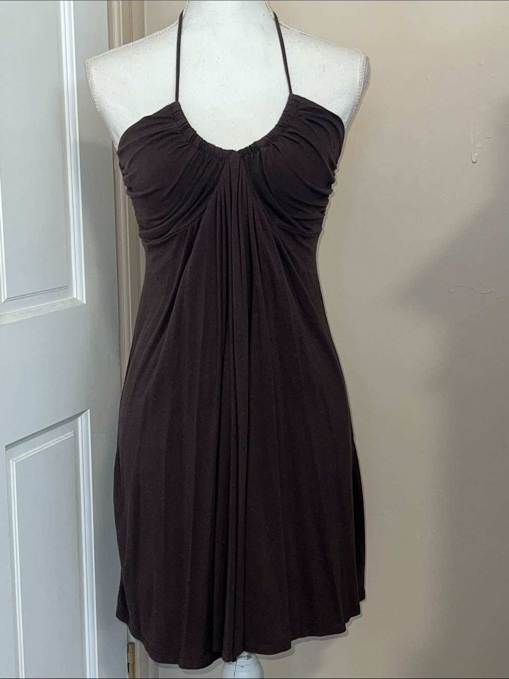 Sleeveless Halter Mini Dress in Dark Brown